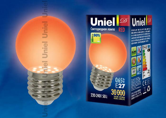 Лампа Uniel LED-G45-0,65W/RED/E27