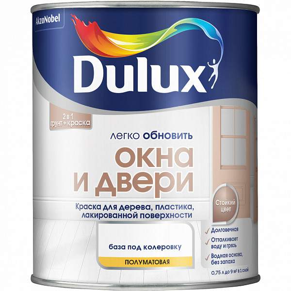 Краска Dulux / Luxium Окна и Двери  д/дерева,пластика, лак. поверхн. полуматовая ВC 0,75л  5327290