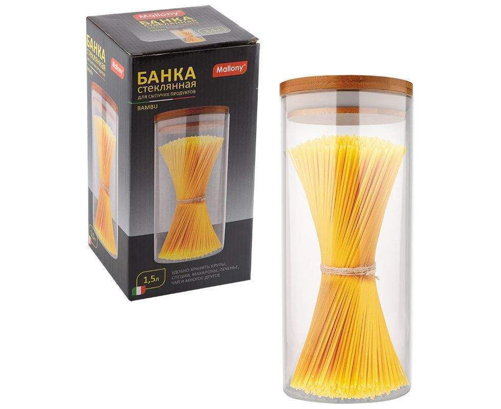 MALLONY Банка 4446 Bambu д/сыпучих 1,5л с крышкой, стекло