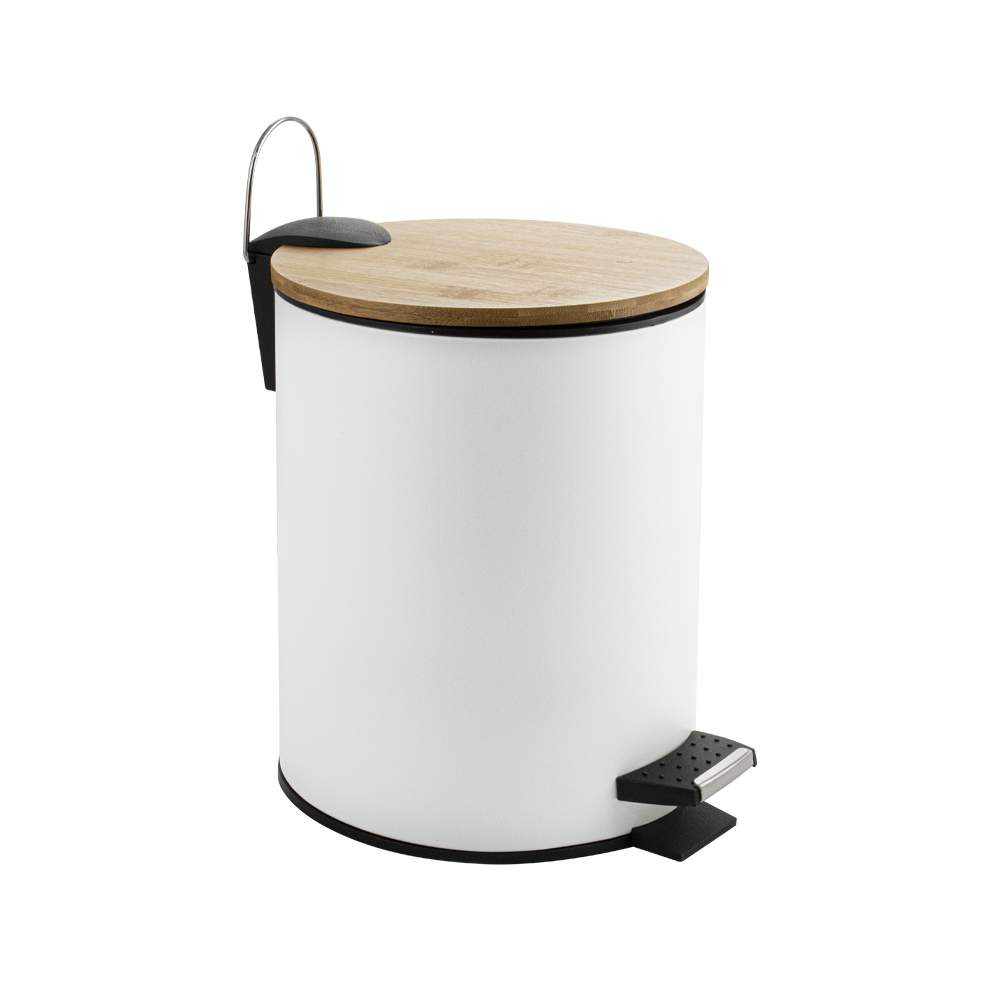 Ведро круглое   5л с пед. нерж. БЕЛОЕ эмаль с ДЕРЕВОМ Санакс  1555