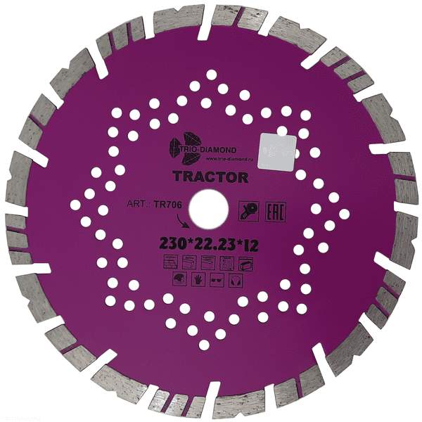 Диск алм. 230х12*22,23мм  отрезной Turbo Segment Tractor  TR706