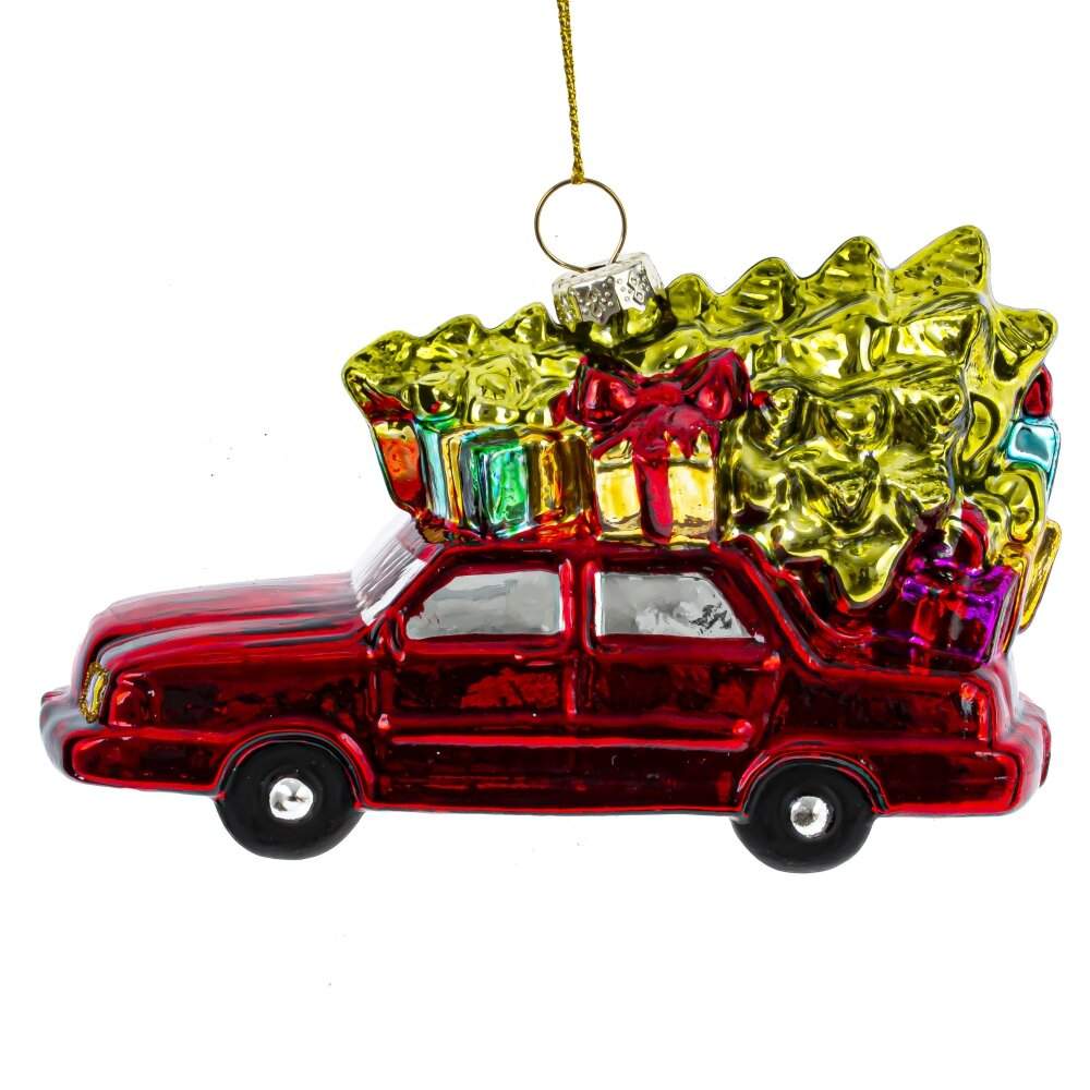 REMECO COLLECTION Игрушка елочная 812268 Машинка с елкой 12,5х5,5х8см (стекло)  