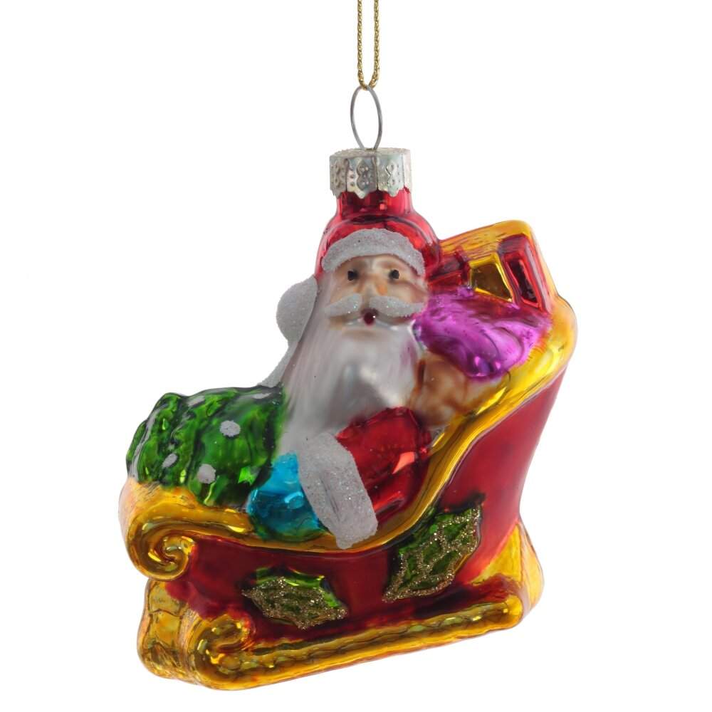 REMECO COLLECTION Игрушка елочная 805736 Дед Мороз на санках 7,5х5,5х9см (стекло)  