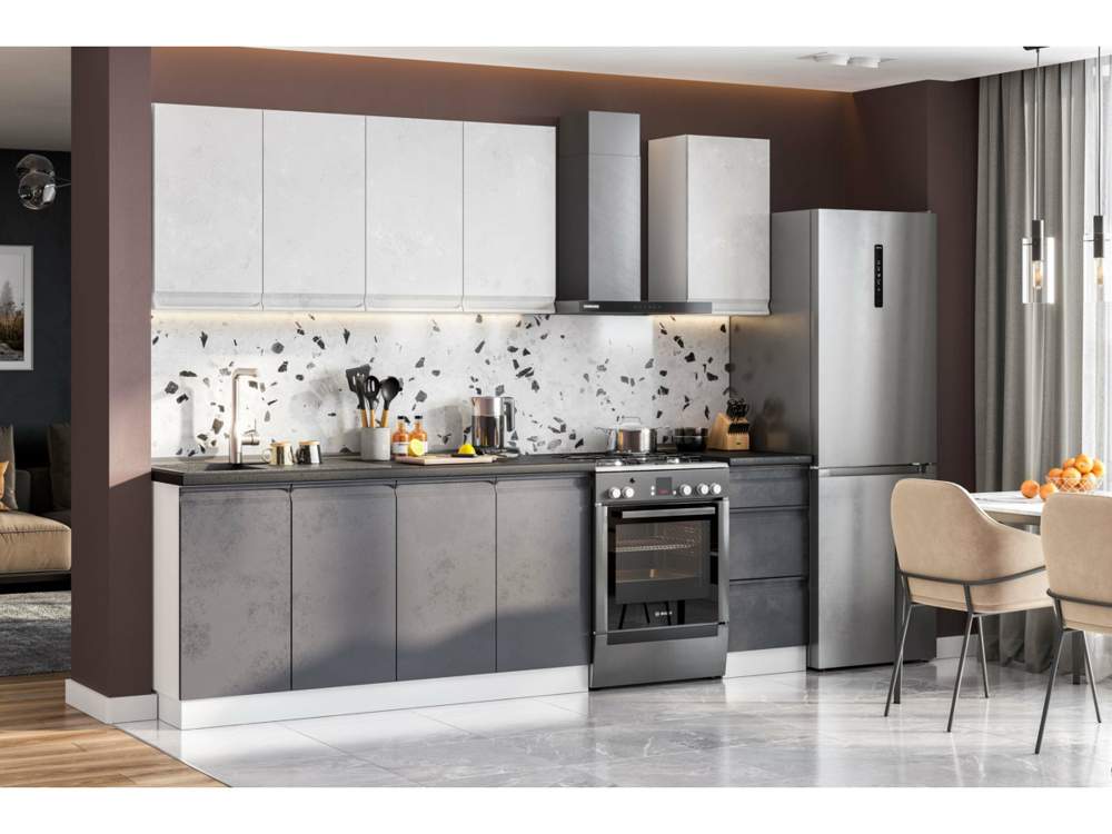 Кухня Вельвет 2,0м Белый/Бетон снежный/бетон графит без столеш.