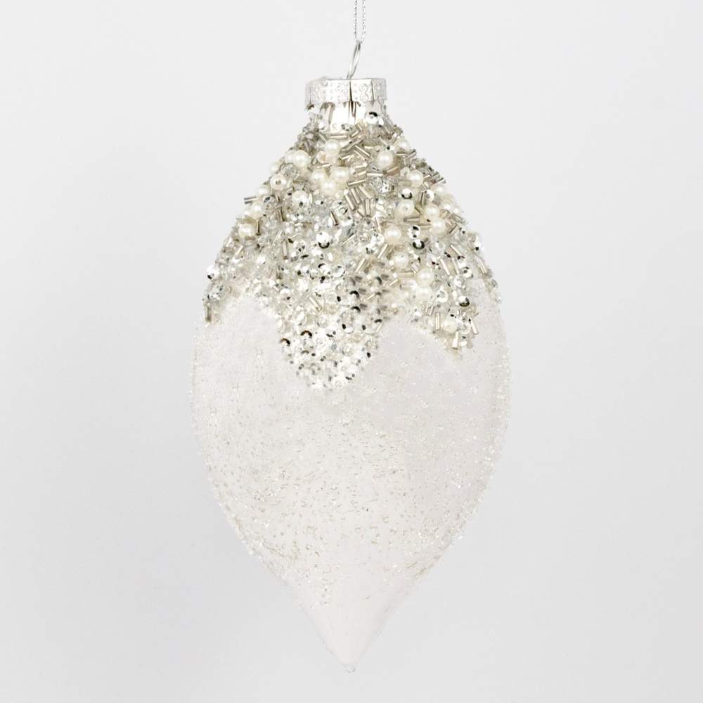 DECOLINE Игрушка елочная Капля AX25-AZA-006-2 со стразами серебро 14х8см (стекло) 