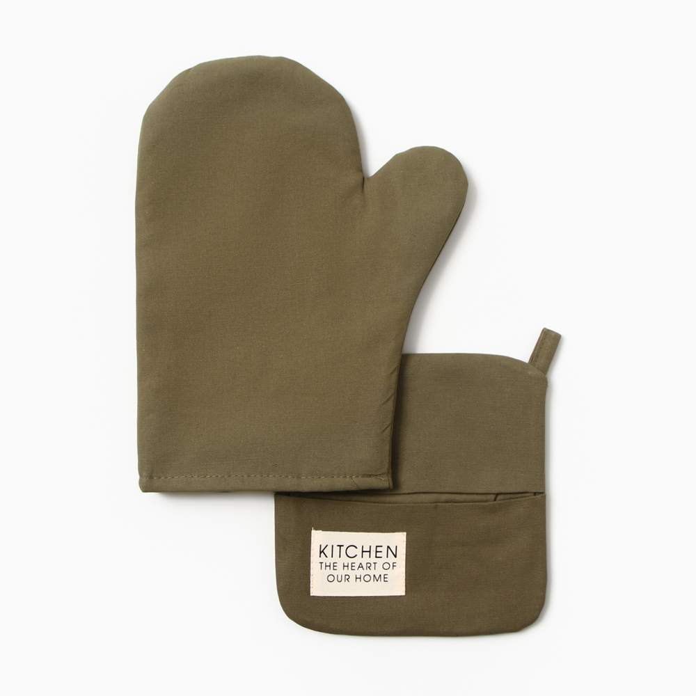 ЭТЕЛЬ Kitchen Набор кухонный (варежка 18х29см,прихватка 19х19см) зеленый саржа,100% хлопок 7866030