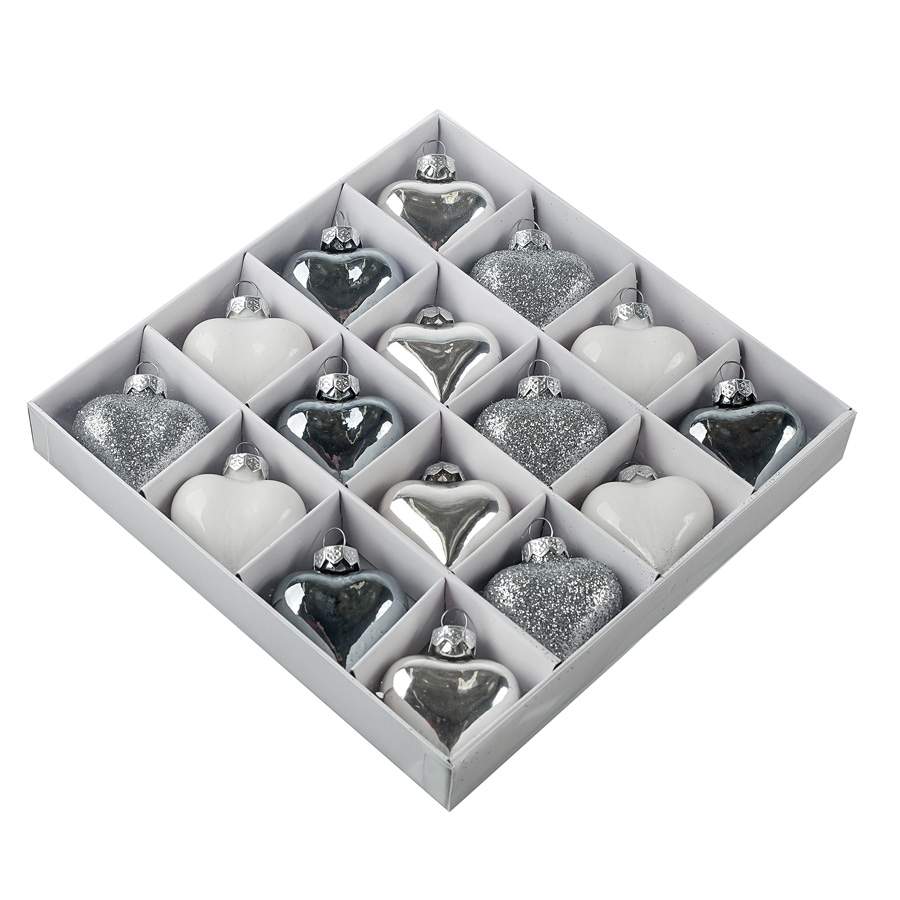 DECOLINE Набор украшений Сердце 4см/16шт микс серебро/белый (стекло) E17190-2
