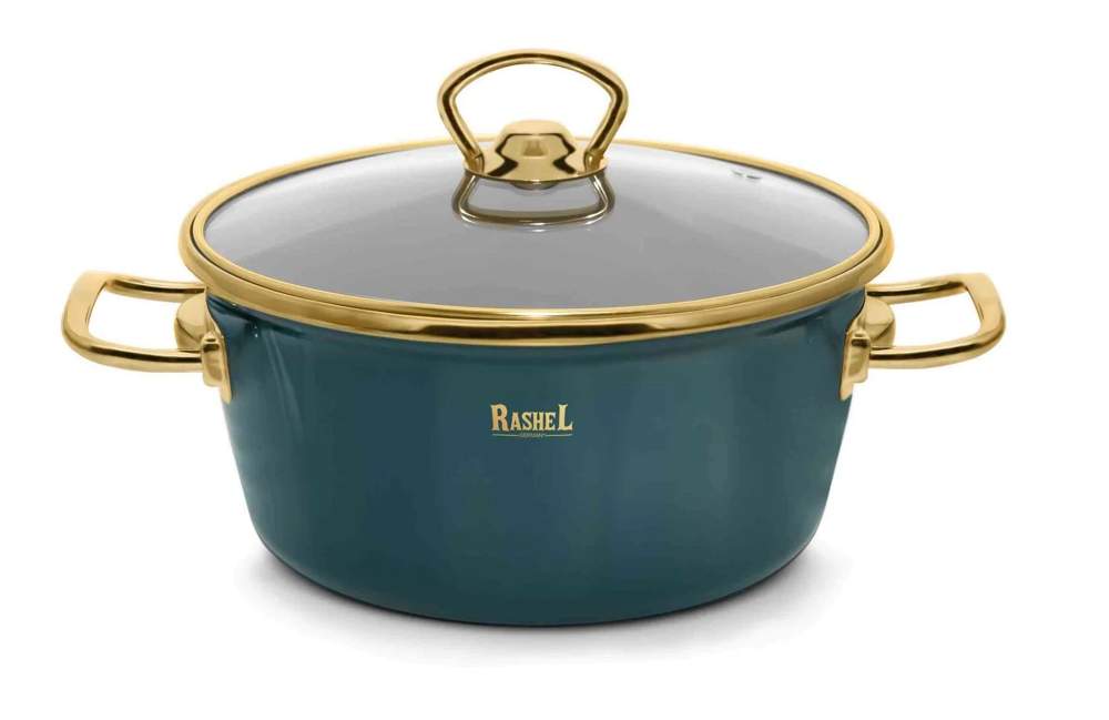 TM RASHEL Grand зеленый Кастрюля 2,6л 20см ручки(золото) с/кр 3х-слойная эмаль R0420