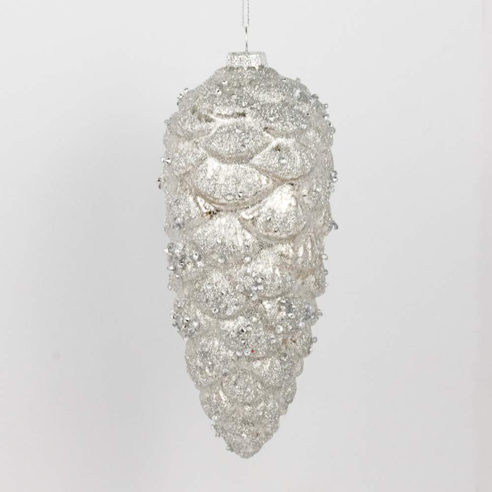 DECOLINE Игрушка елочная Шишка AX25-AZA-020/2 серебро 15х7,5х7,5см (стекло) 