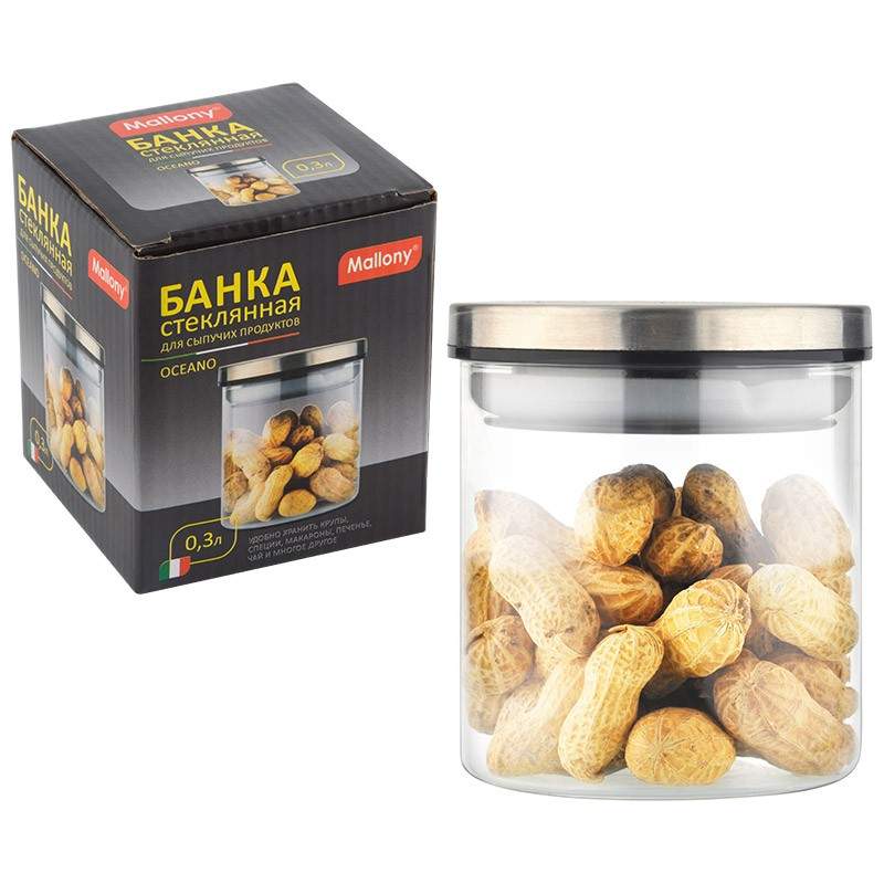 MALLONY Банка 4458 Oceano д/сыпучих 0,3л с крышкой, стекло