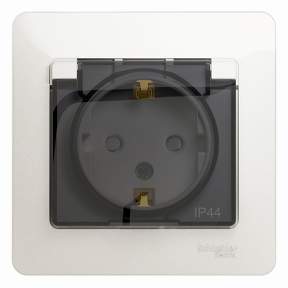 Розетка SE Glossa  Перламутр  1-м 16А  з/кр. з/ш с/з в сборе IP44 GSL000648