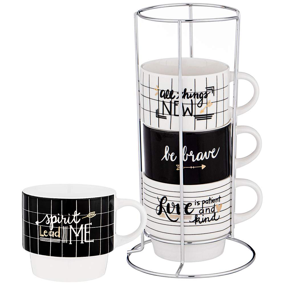 LEFARD Набор кружек 756-264 Break Time Черное и белое 4шт 210мл на металлической подставке