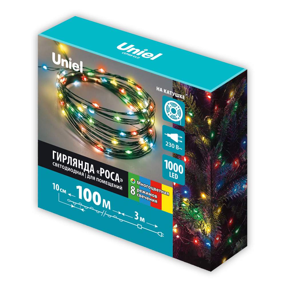 Гирлянда с/д ULD-S10000-1000/DGA MULTI  IP20 DEW 100м разноцветный свет провод зеленый UL-00012090