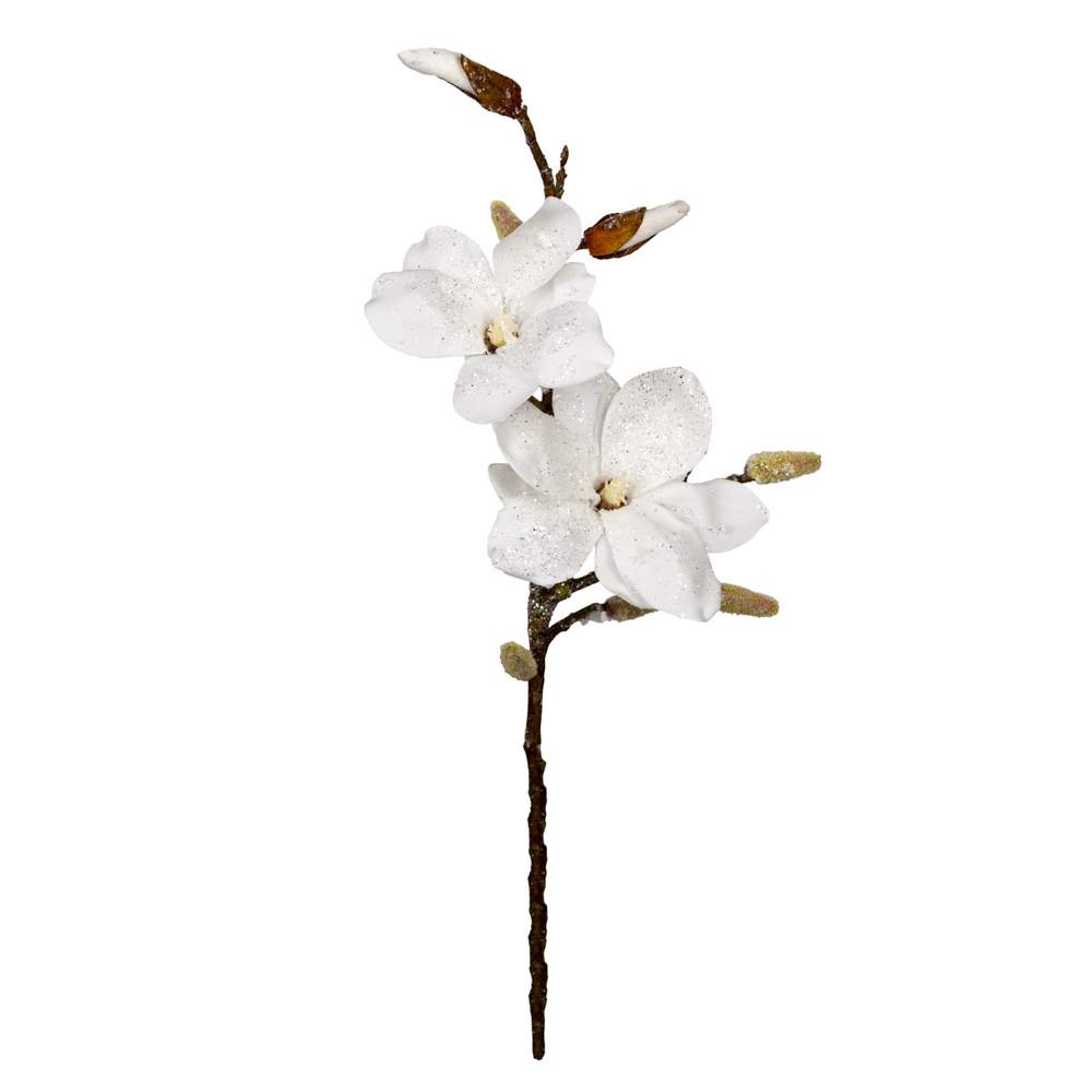 DECOLINE Цветок Магнолия 22060010-WH4229 с глиттером 48см белый 