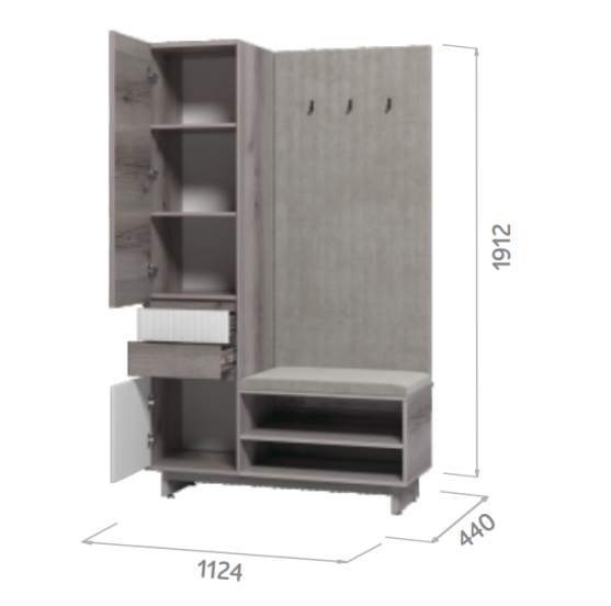 Шкаф комбинированный 1124 MODERNO МДФ Ф5/Бисквит матов./Дуб Делано сер./Ф5 brandy 04