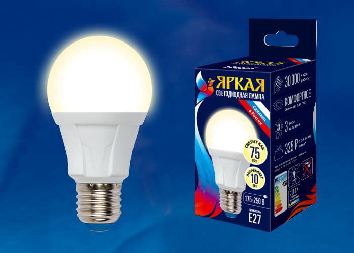 Лампа Uniel Palazzo LED-A60-10W/WW/E27/FR PLP01WH  теплый свет UL-00001524