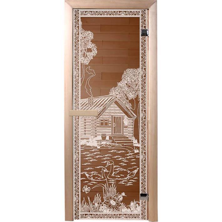 Дверь из стекла  Банька в лесу  бронза 6мм 1.9х0.7м  34016