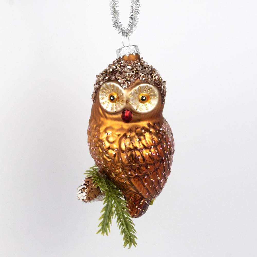 DECOLINE Игрушка елочная AX25-AZA-048 Сова 10х5,5см (стекло) 
