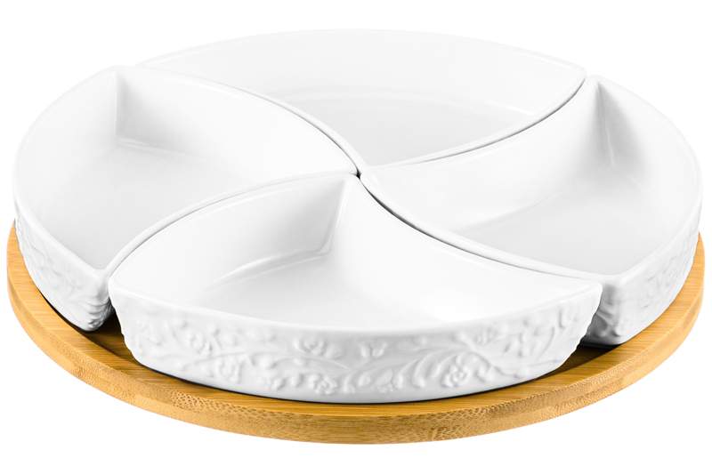 ELAN GALLERY Веточки-цветочки Менажница 630107 4-х секционная на подствке 25х25х6см