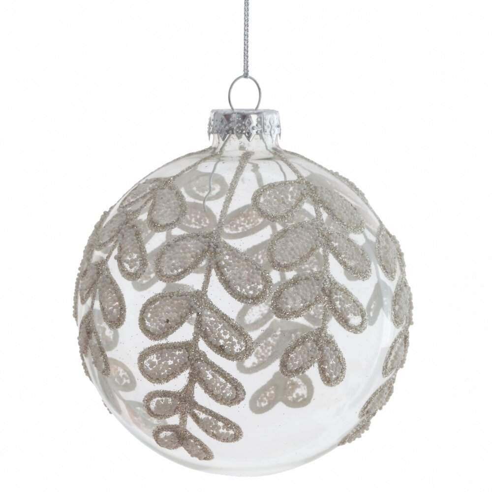 REMECO COLLECTION Игрушка елочная Шар 809711 Веточка белый/прозрачный стекло 8см