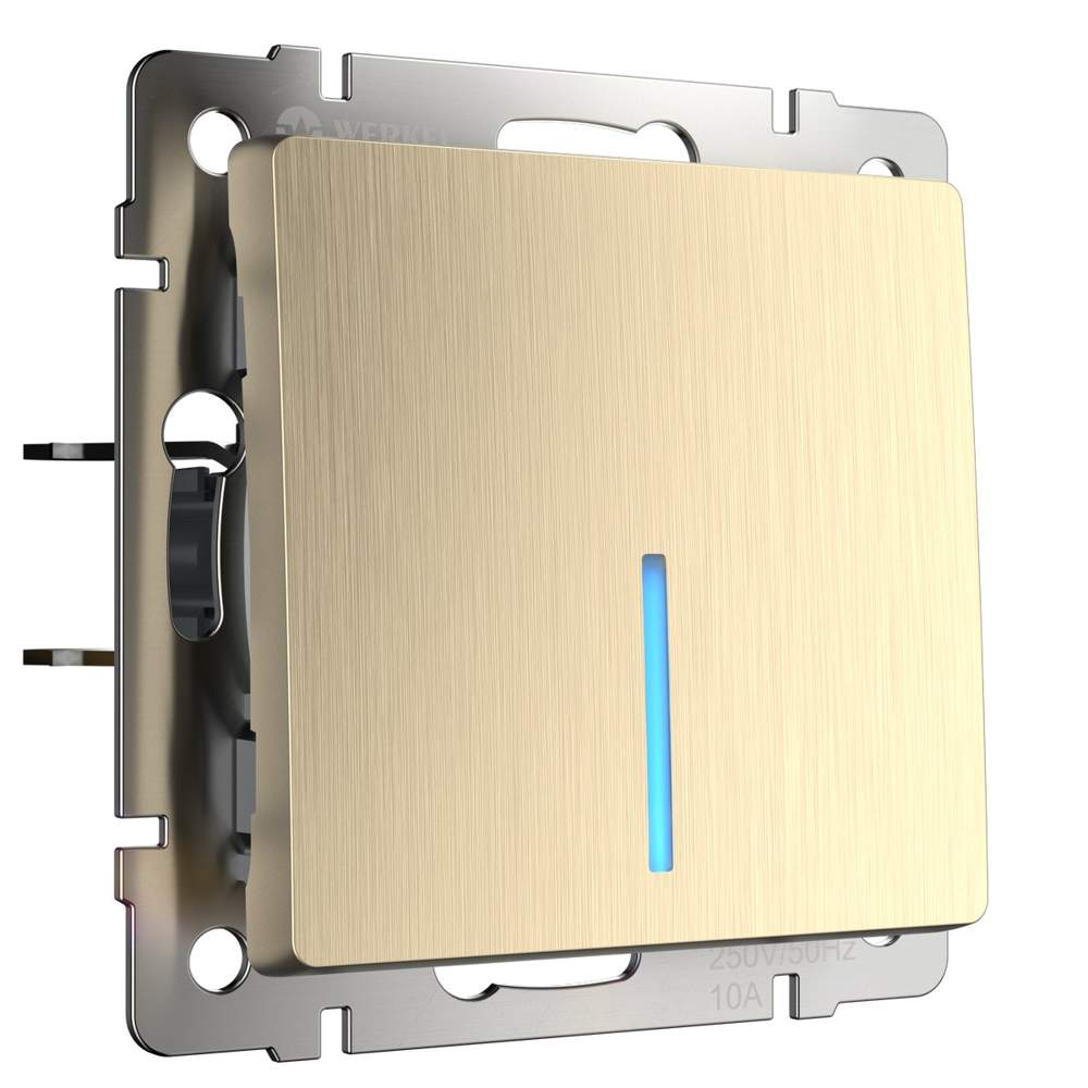 Выкл.  Frame 1-кл. с подсв.  шампань рифленый  WL10-SW-1G-LED  -  W1110110