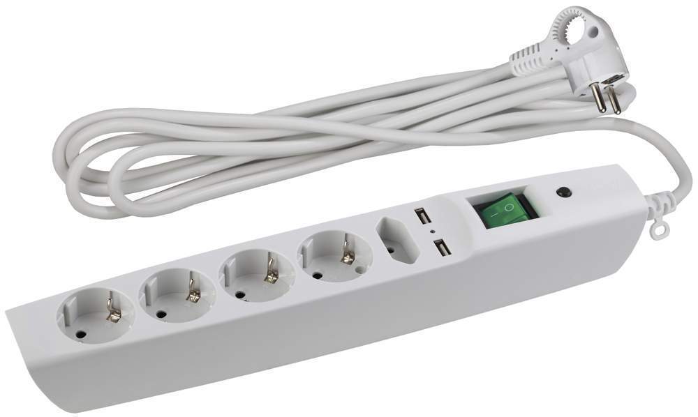 Сетевой фильтр Эра SFU-5es-2m-W (белый) с зазем.со шт., с выкл С0043327