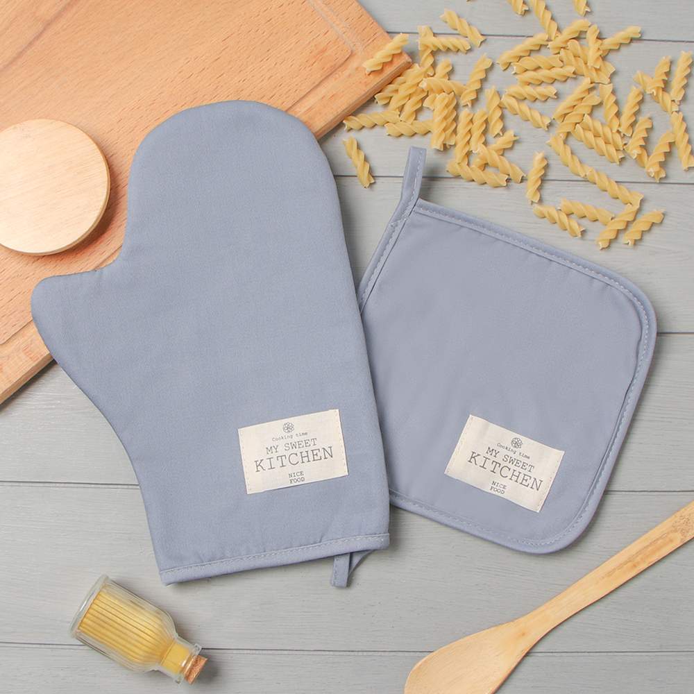ЭТЕЛЬ Kitchen Набор кухонный (варежка 20х28см,прихватка 19х19см) серый саржа,100% хлопок 10179646