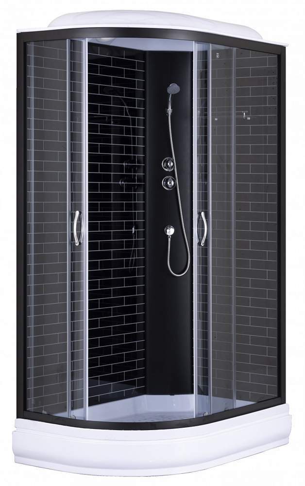 Кабина душ.  CS-66120-20R GB 120х80х215 /ср.под/20см/черн.кирпич.узор серое стекло 4мм, пр. чер