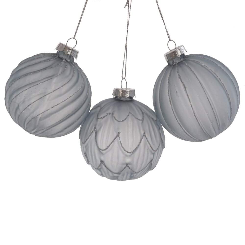 REMECO COLLECTION Игрушка елочная Шар 809479 серый/серебро стекло 8см 3 вида