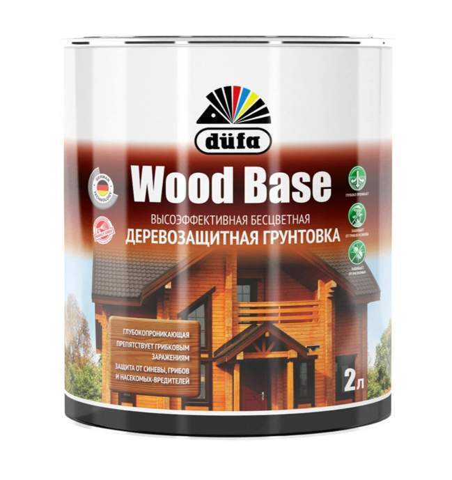 Грунт Dufa Wood Base с биоцидом бесцветная д/защиты древесины 2л