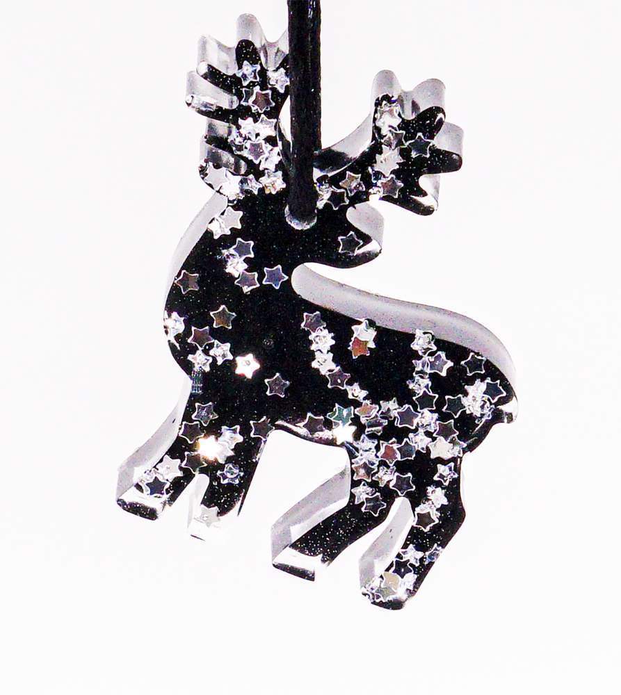 Украшение новогоднее ОЛЕНЬ черное с серебром 6см