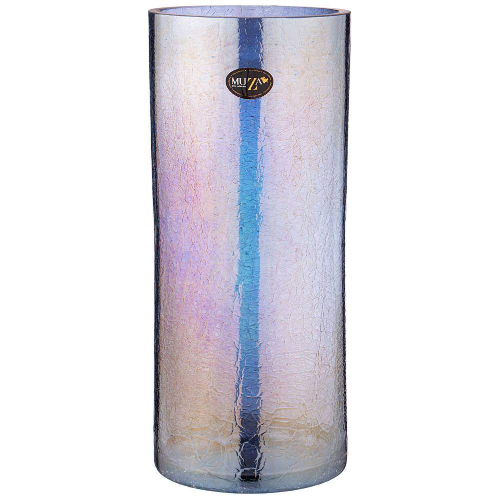 MUZA Ваза 380-634 Cracle Blue d14,6см h35см цилиндр