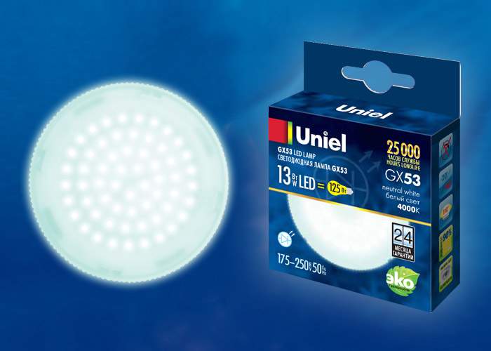 Лампа Uniel LED-GX53-13W/NW/GX53/FR PLZ01WH 4000K UL-00003723