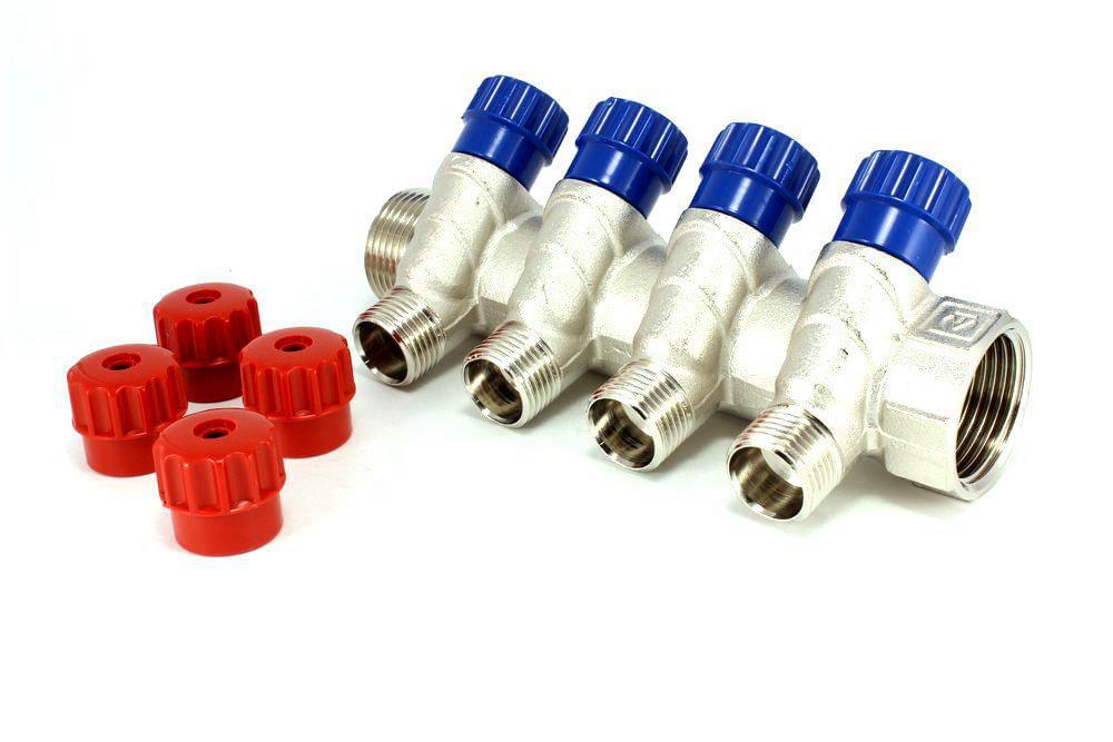 Коллектор 1"х4 вых 1/2"  н/р  /регул.вент./  никель  VTc.560.N.0604