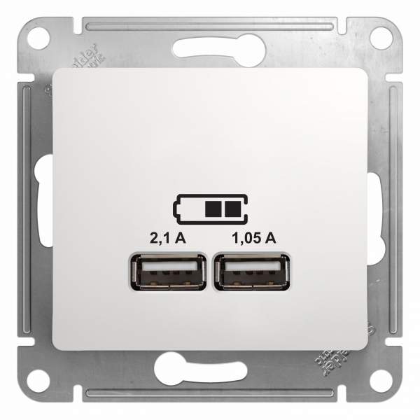 Розетка SE Glossa  Бел. USB 2х5В/1050мА SE GSL000133