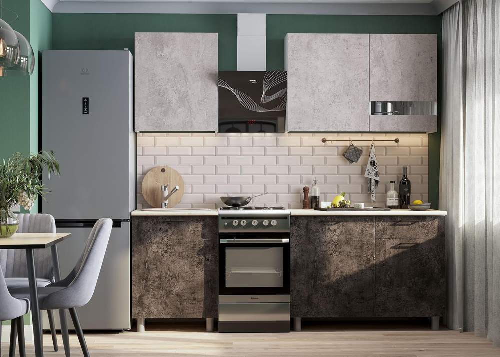 Кухня Розалия 1,7м Серия 2 Белый/Цемент светлый/Цемент темный + столешница Паладина/Антарес