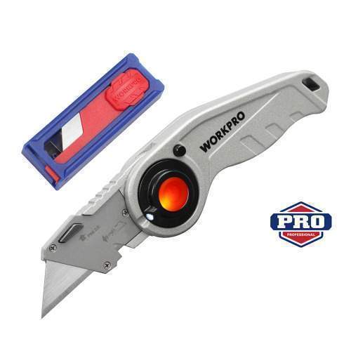 Нож WORKPRO **строит.складной с алюм.ручкой с подсв. WP211009