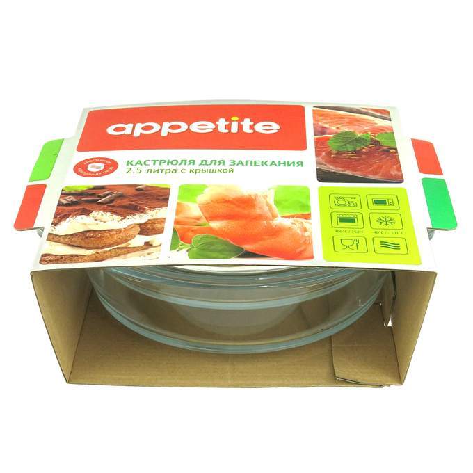 TM APPETITE Кастрюля круглая с крышкой 2,5л д/запекания CR4
