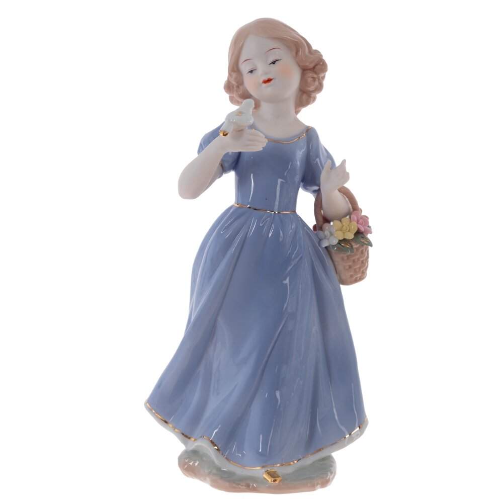 REMECO COLLECTION Статуэтка 800426 Девочка с птичкой в синем платье фарфор 15х13х31см