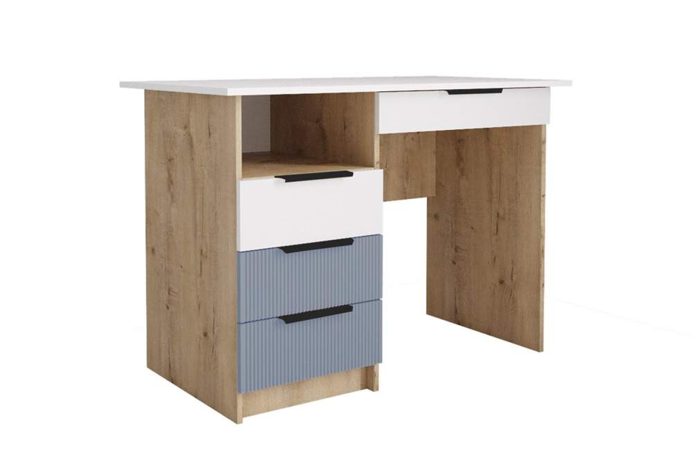 КУ ЛАВИС Стол СТД 1070,1 ДУБ БУНРАТТИ, фасад ФСТД 1070,1 Белый софт/Лазурь софт, 4 ручки