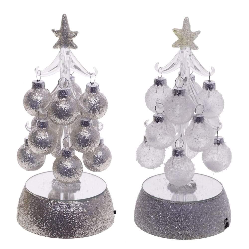 REMECO COLLECTION Ёлочка 741075 декоративная с шарами и подсветкой (3хАА) 9х9х19см 2 вида (стекло)