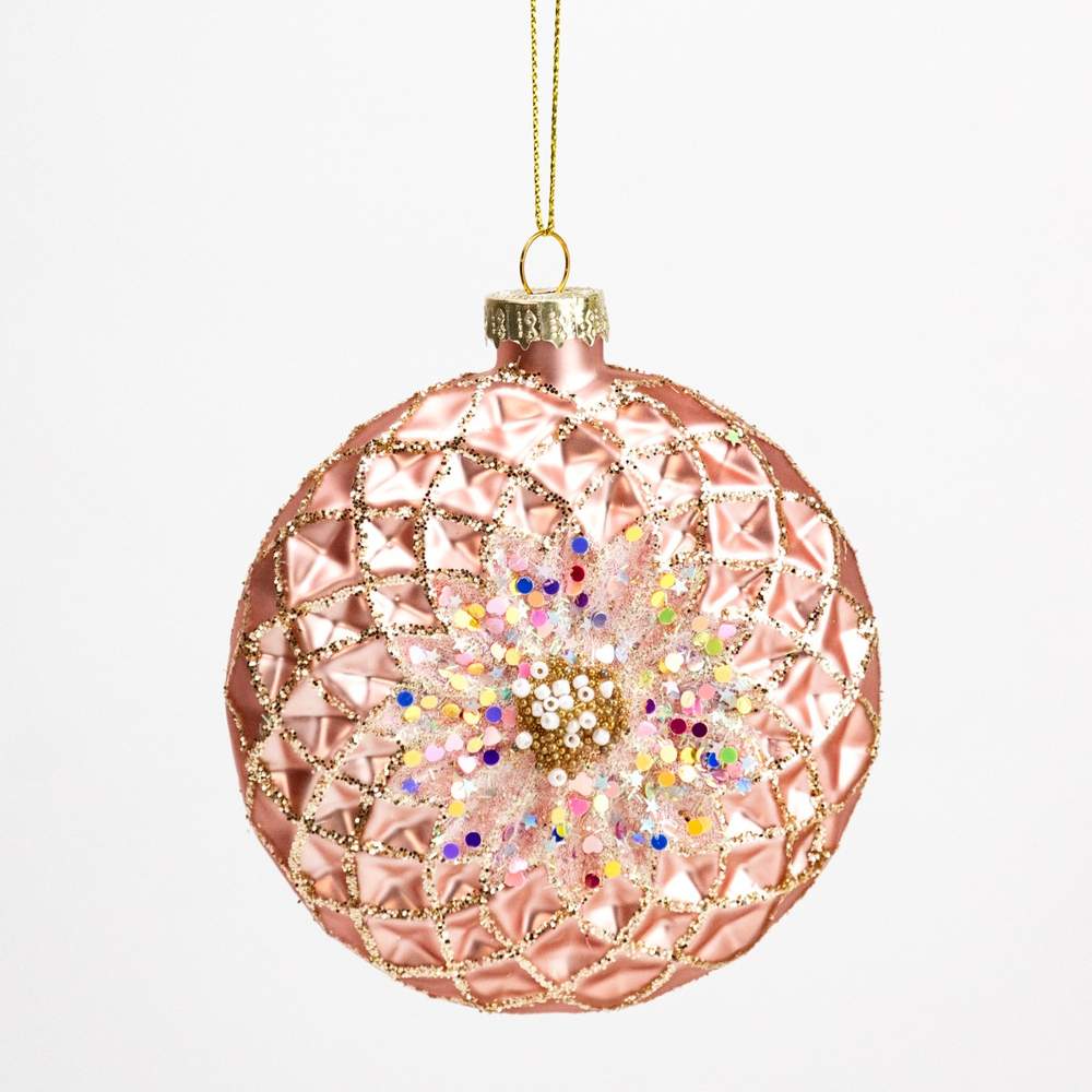 DECOLINE Игрушка елочная Шар 982307547 розовый 10см (стекло) 