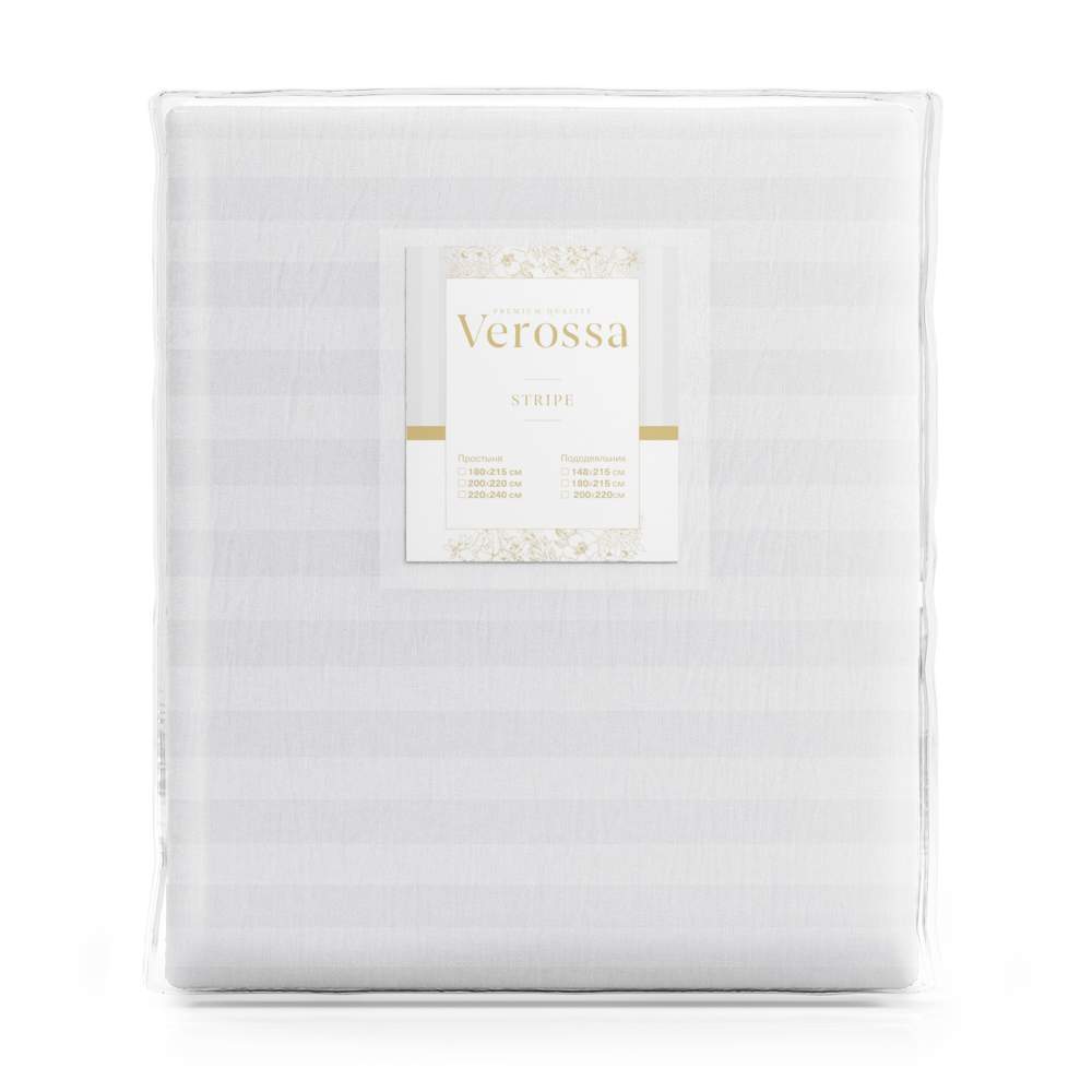 VEROSSA Stripe полоса 1*1 Простыня на резинке 140/200см белая рис.00 ROYAL 716085