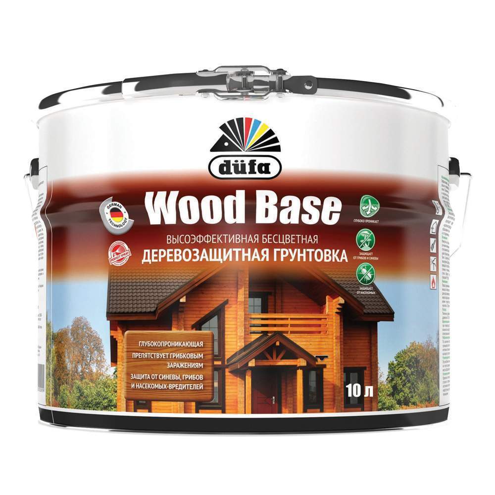 Грунт Dufa Wood Base с биоцидом бесцветная д/защиты древесины 10л