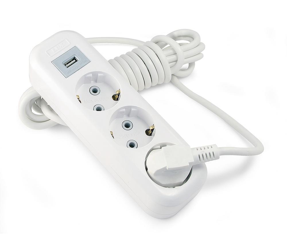 Удлинитель сетевой  LUX  У3-Е-USB-05  3-мест.  5м  з/к