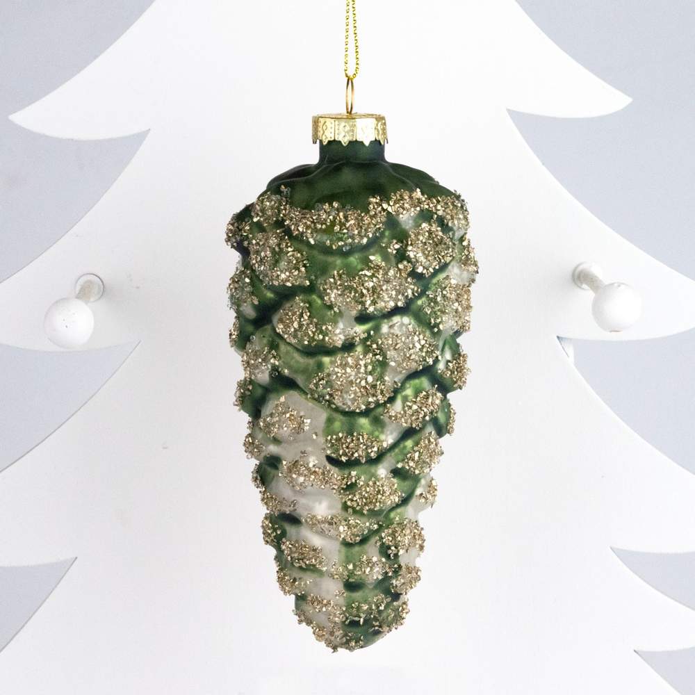 DECOLINE Игрушка елочная Шишка 982418091 зеленый 13х6х6см (стекло) 