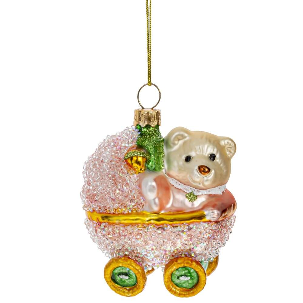 REMECO COLLECTION Игрушка елочная 794423 Медвежонок в коляске 6,5х4,5х8,5см (стекло) 