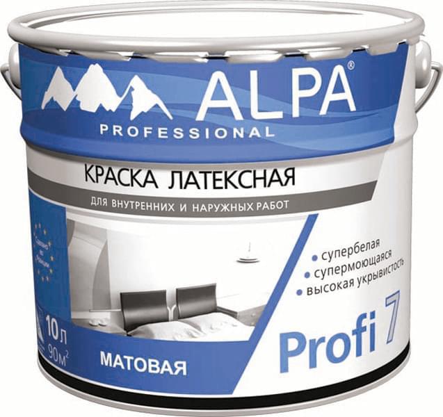 Краска Alpa Profi 7 латексная супермоющаяся супербелая 10л