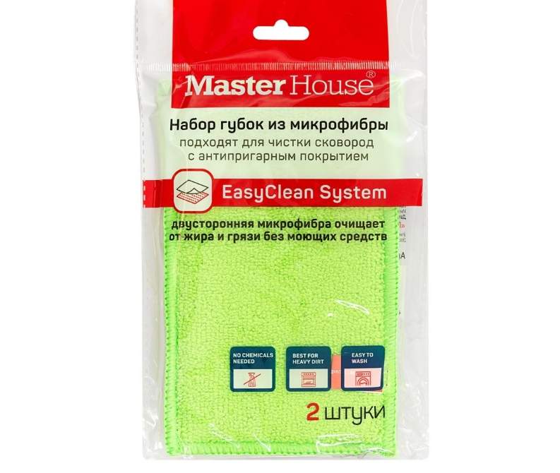 MASTERHOUSE Набор губок 75066 д/посуды микрофибра 10*16см серо-зеленый (2шт)