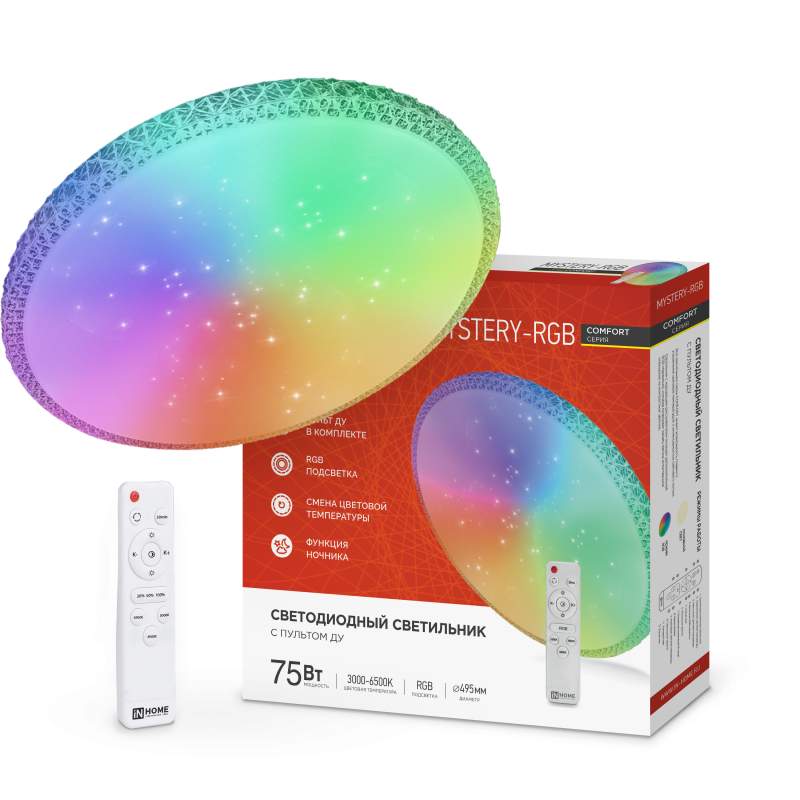 Свет-к с/д COMFORT MYSTERI-RGB 75Вт 230В 3000-6500К 495*85мм с пультом ДУ 